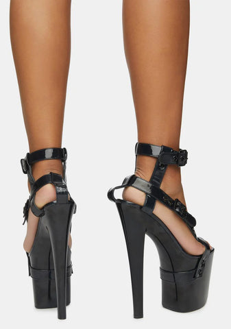 X Black Holographic Bondage Platform Heels