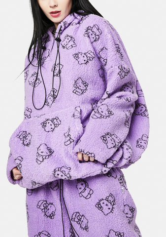 Purple Hello Kitty Printed Fleece Hoodie