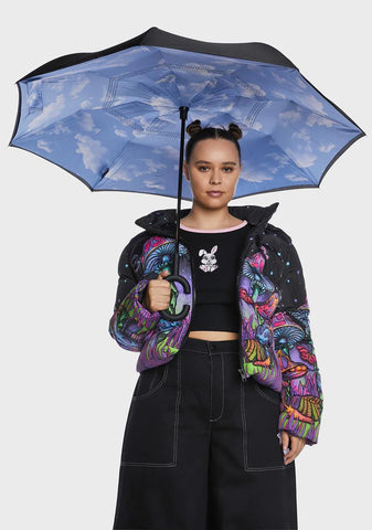 Clouds Unbelievabrella Reverse 48" Arc Closing Stick Umbrella