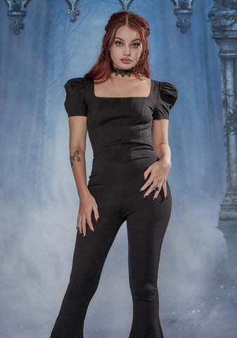 Thy Lady Puff Sleeve Ponte Jumpsuit