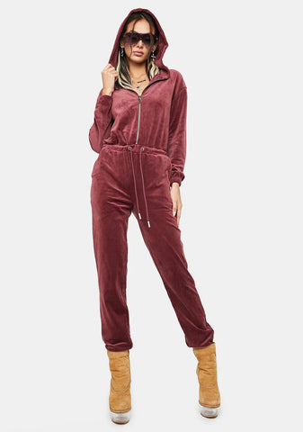 Wine Bling Velour Jumpsuit