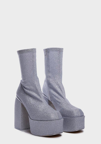 Silver Play Nice Platform Boots