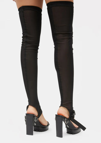 Reverb Utility Strap Square Toe Thigh High Sandals
