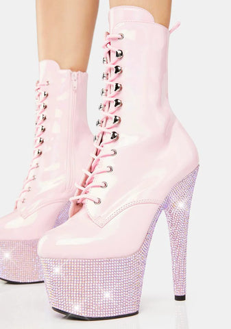Baby Pink Bejeweled-1020-7 Platform Heels