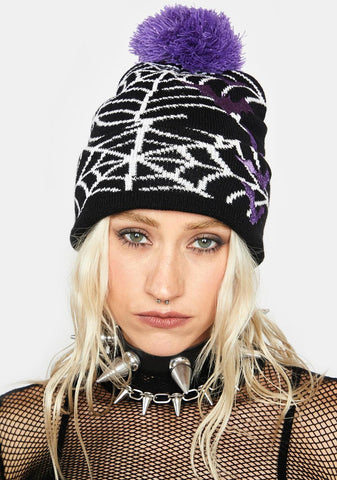 Spider Web And Sparkle Bats Knit Beanie