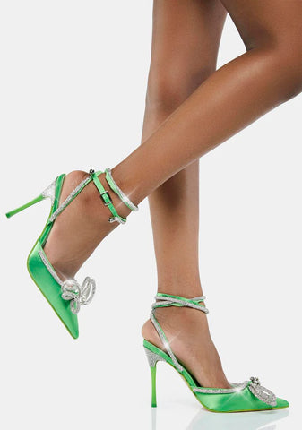 Green Midnight Wrap Around Diamante Bow Heels