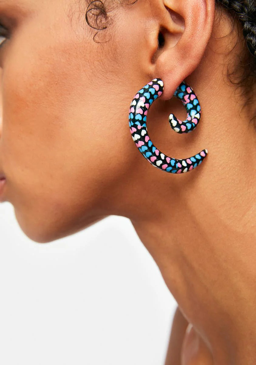 Tied Up Hearts Spiral Earrings