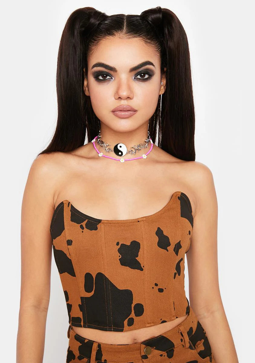Cow Print Denim Corset