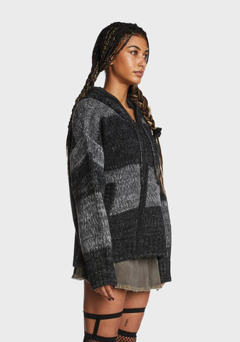 Carbon Zip Up Hood Knit Cardigan