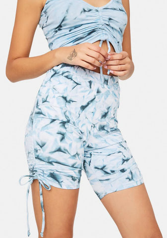 Blue Heat Wave Ruched Biker Shorts
