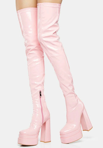 Pink The Redemption Stretch Thigh High Boots