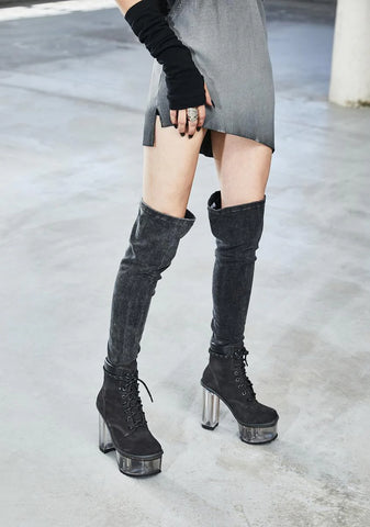 Bassline Worn Wash Thigh High Socks