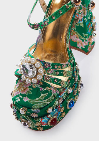 Green Annie Embellished Platform Heels