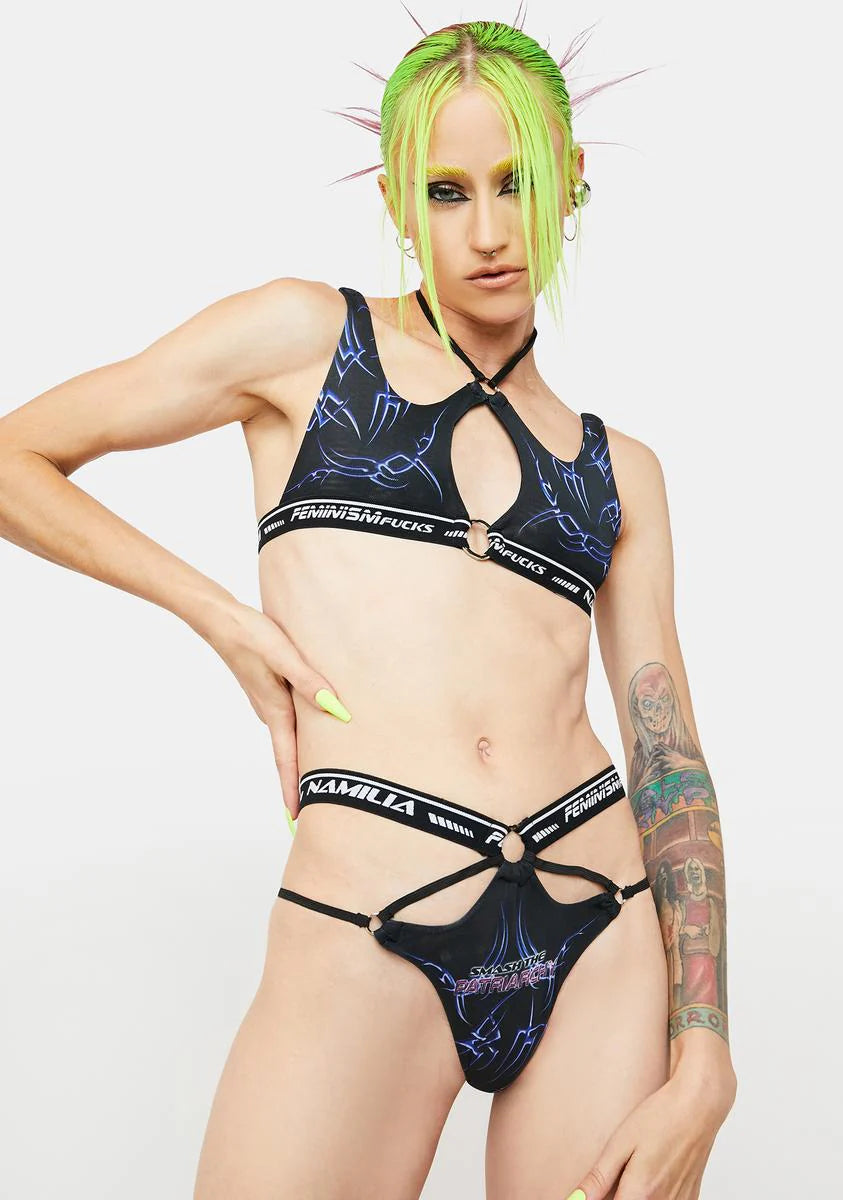 Blue Mesh Tattoo Lingerie Set