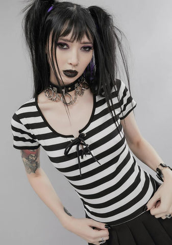 Emo Nite Lace Up Striped Baby Tee