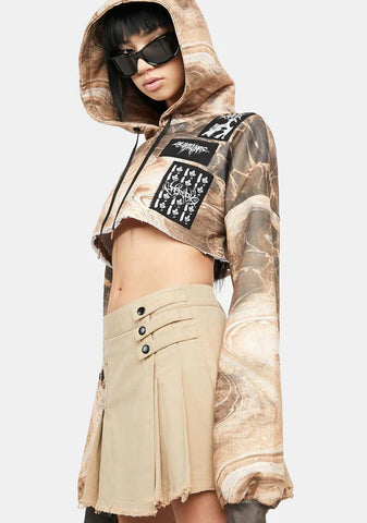 Atmosphere Rockslide Print Patched Crop Hoodie