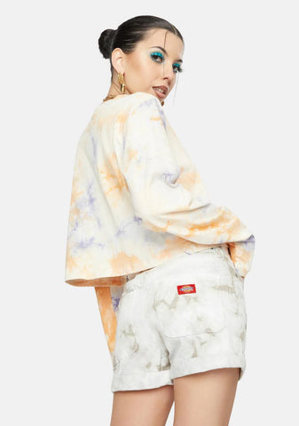 Tie Dye Rolled Hem Belted Shorts