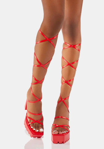 Red Lily Platform Wrap Heels