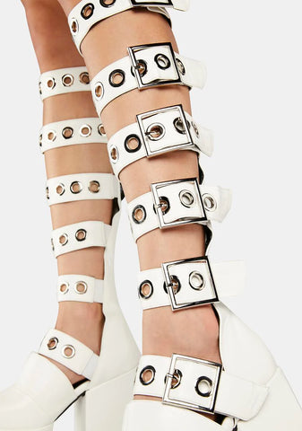 White Barbarian Platform Knee-High Boots