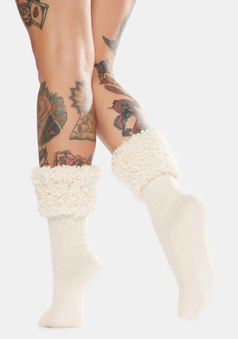 Elegant Ribbed Cuff Crew Socks