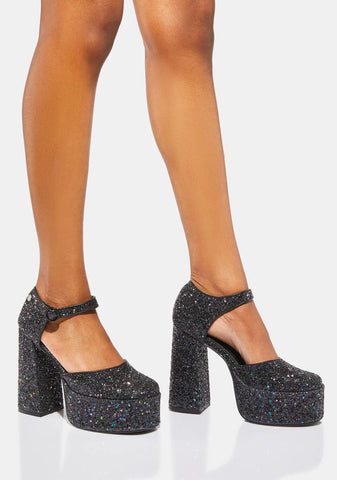 Rage Black Glitter Platform Heels