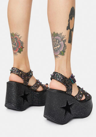 Dark Glitter Party In My Head Platforms