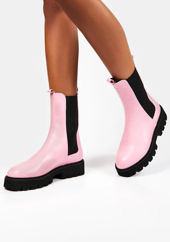 Pink Printed Ankle Boots