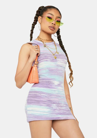 Lavender Broken Down Fuzzy Abstract Mini Dress