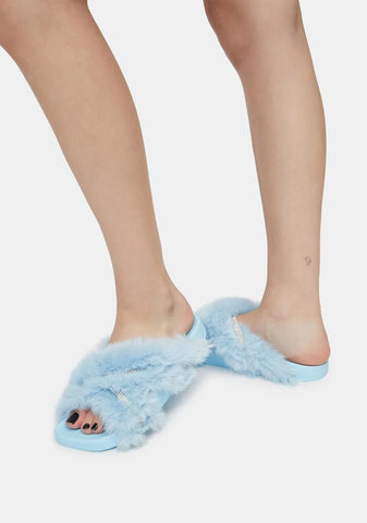 Aqua Doing Too Much Faux Fur Slide Sandals
