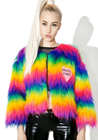Rainbow Faux Fur Mini Coat