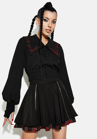 Navy Collar Embroidered Top