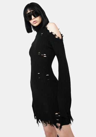 Noir Reaching Out Distressed Mini Dress