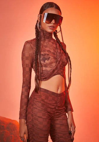 Luxury Vibes Checker Mesh Crop Top
