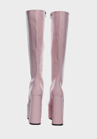 Pink Hate You Knee High Boots