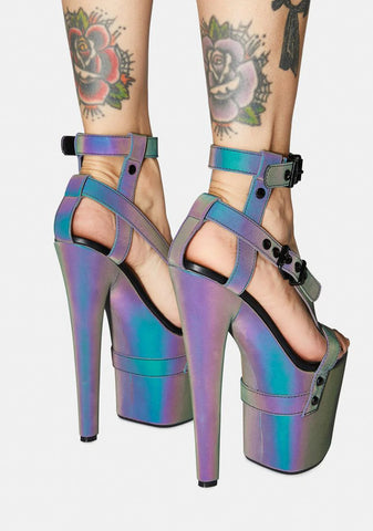 Reflective X Bondage Platform Heels