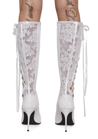 Dream Boulevard Lace Boots - White