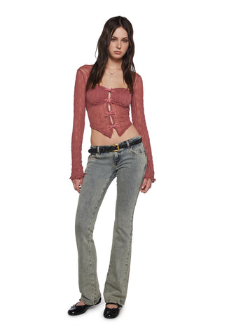 Fateful Fascination Long Sleeve Top - Dark Pink