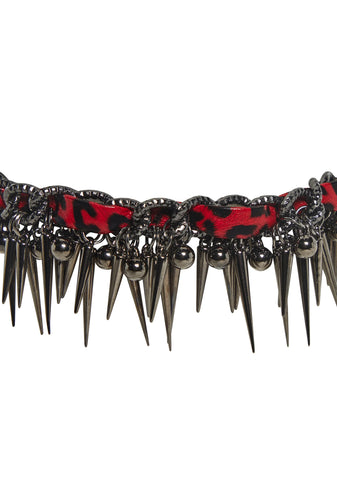 Leopard Choker With Spike Charms