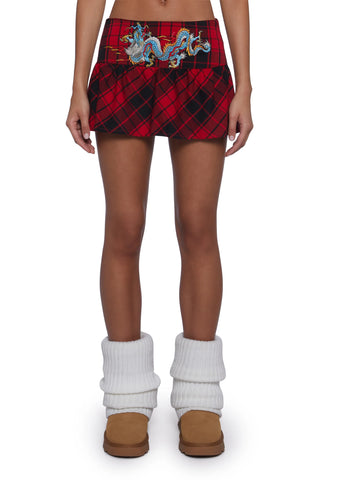 Dragon Plaid Flare Miniskirt