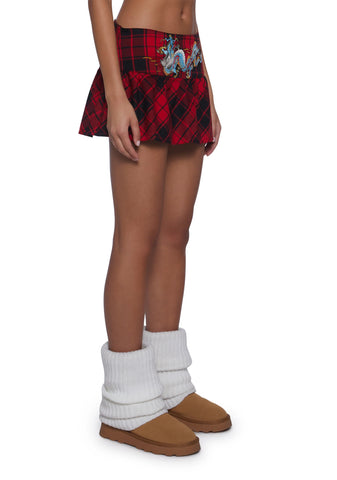 Dragon Plaid Flare Miniskirt
