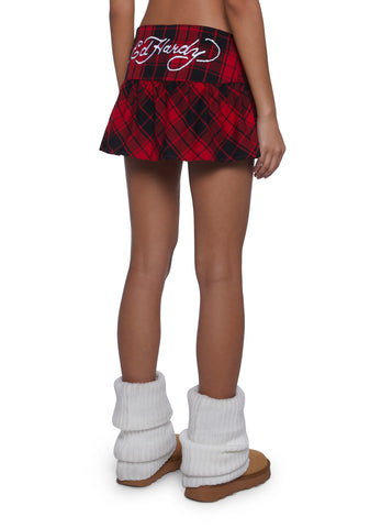 Dragon Plaid Flare Miniskirt