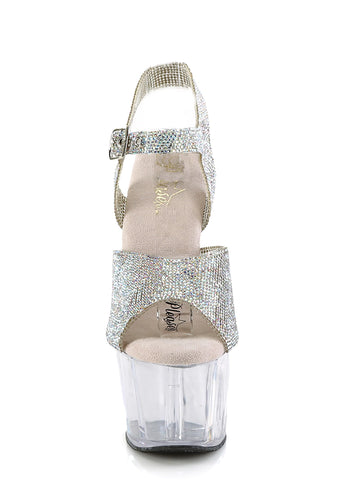 Adore-708N-RS Platform Rhintestones Ankle Strap Sandals-Clear