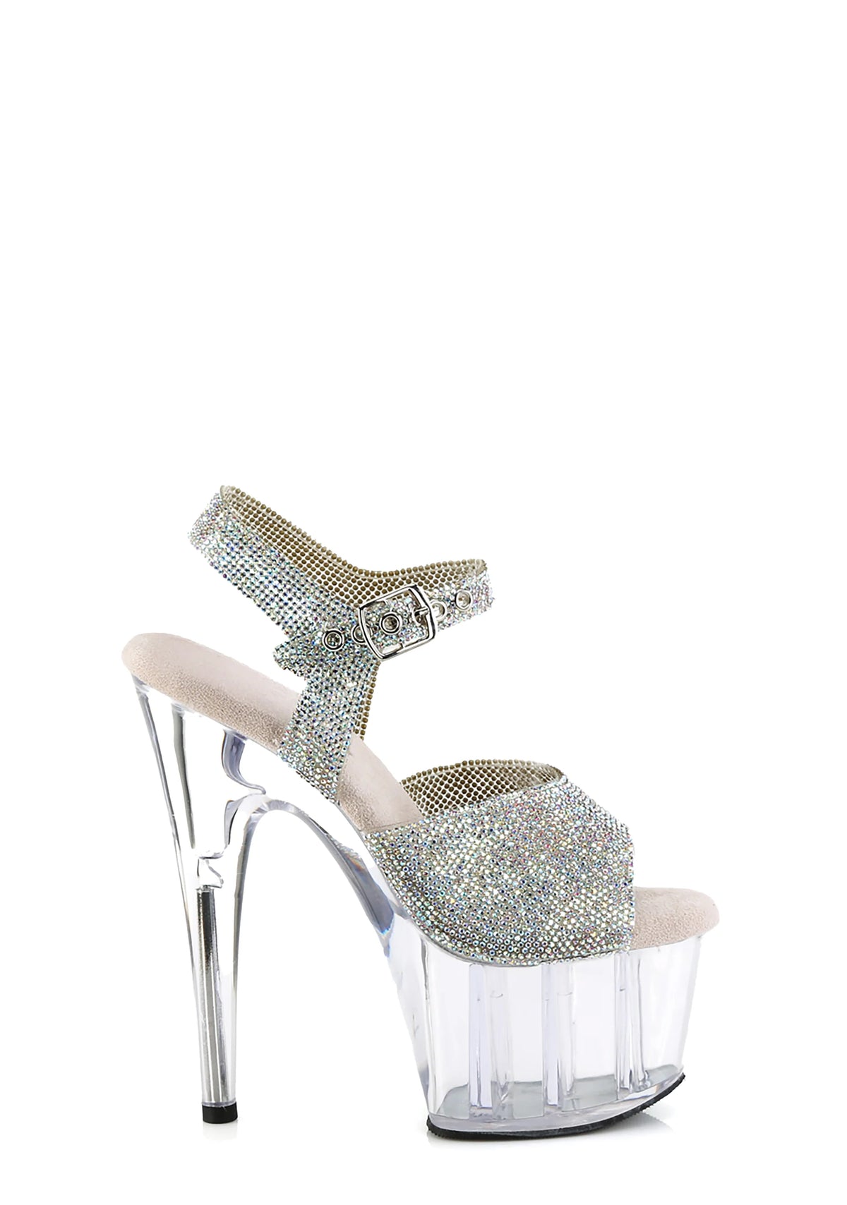 Adore-708N-RS Platform Rhintestones Ankle Strap Sandals-Clear