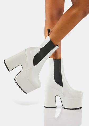 White Bad Will Platform Ankle Boots