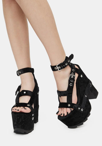 Nightcall Black Velvet Platform Heels