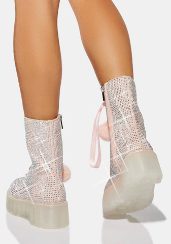 Pink Rhinestone Combat Boots