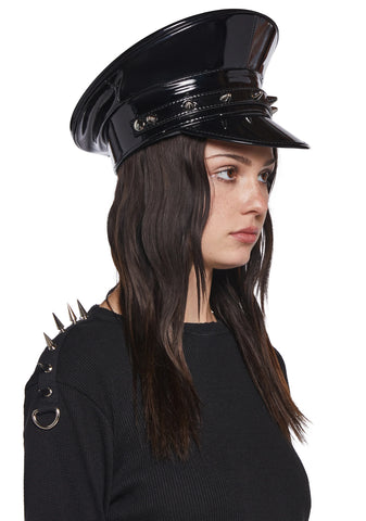 Spiked Black Patent Captain Hat