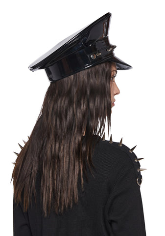 Spiked Black Patent Captain Hat