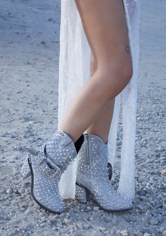 Spiked Sheriff Shine Cowboy Boots - Silver