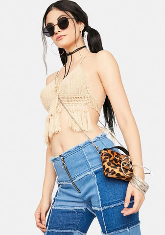 Nude Hippie Bliss Crochet Fringe Bra Top
